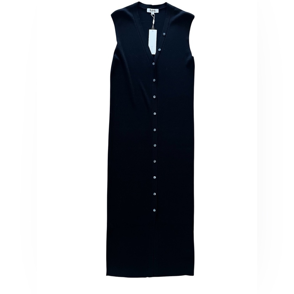 525 America Black Sleeveless Button Front Midi Dress XS Knit Bodycon Sweater